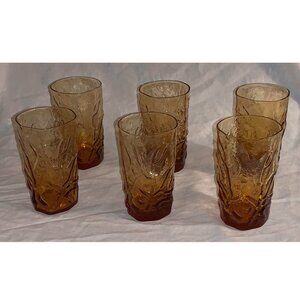 VTG Morgantown Seneca Driftwood Amber Orange Juice Glasses Crinkle (Set of 6)